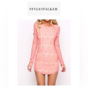 Stylestalker Sherbet I Got You Babe Mini Pink Lace Long Sleeve Sheath Dress S